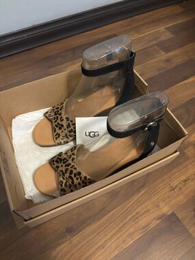 UGG Leopard Print Ankle-Strap Sandals - Black & Brown